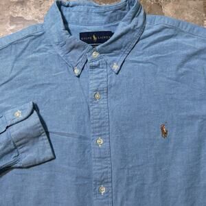 Polo Ralph Lauren Shirt Mens 2XL Blue Slim Fit Stretch Oxford Long Sleeve OCBD